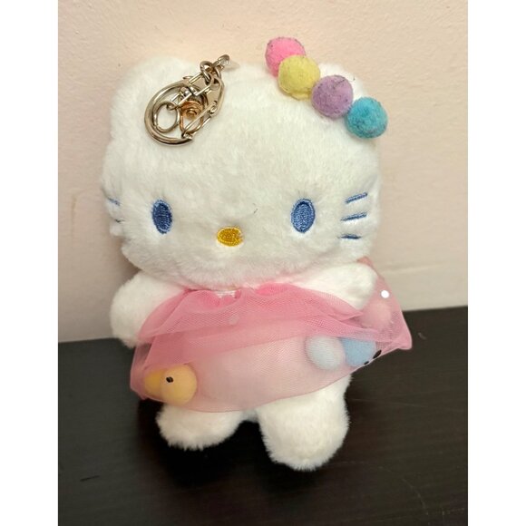 Hello Kitty Plush Keychain With Pink Tulle Dress & Pom-Pom Accents 5.5 Inches - Picture 1 of 5
